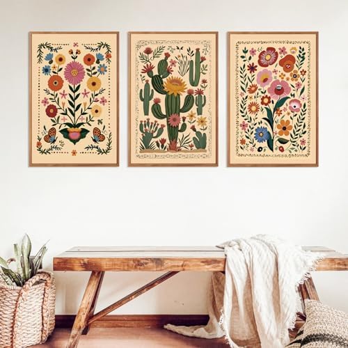 HLNIUC Vintage Flower Wall Art Canvas, Desert Plant Wall Art, Flower Butterfly - Image 7