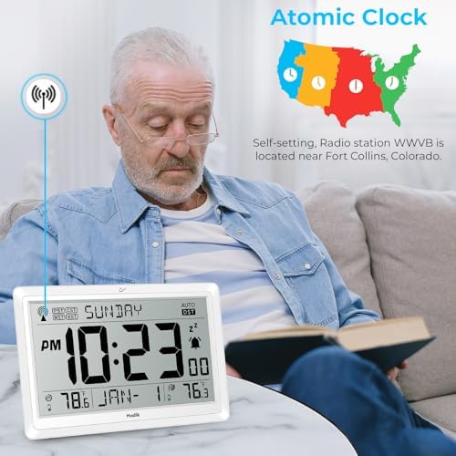 HODIK Atomic Wall Clock with Indoor Outdoor Temp, Digital Clocks - Image 7