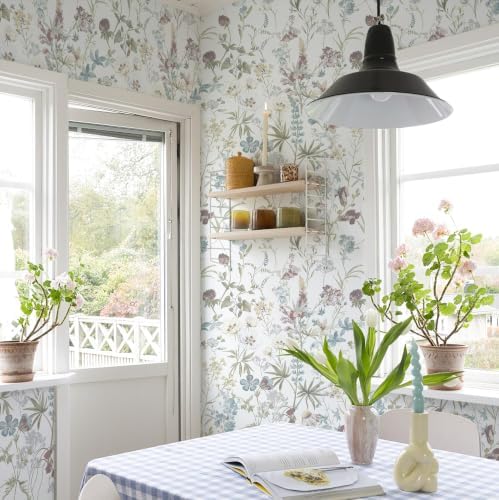 Blue Floral Peel and Stick Wallpaper Boho Leaf Self Adhesive Wallpaper - Image 7