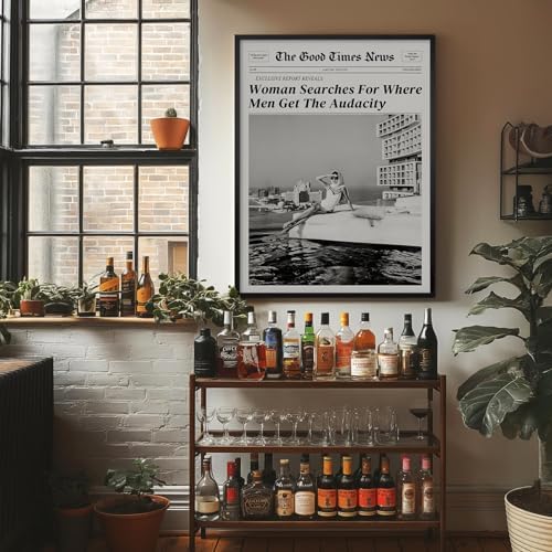 Black and White Newspapers Wall Art 8X10 in Black Framed Women Searches - Image 7