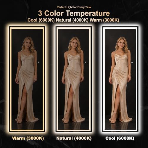 Delma LED Full Length Mirror, Dimmable & 3 Color Lighting, - Image 6