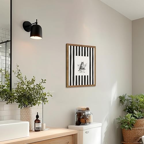 Framed Vintage Bathroom Cat Canvas Wall Art, Funny Black Sketch Cat Reading - Image 7