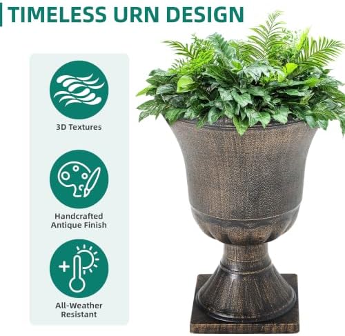 22" Tall Urn Planters Set of 2 Large Flower Pots, Antique Bronze - Image 7
