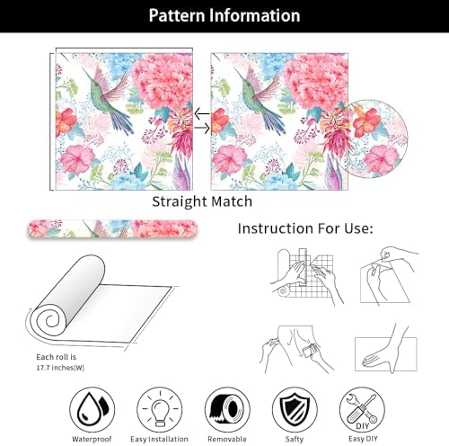 Vintage Pink Hydrangea Floral Hummingbird Birds Flower Peel and Stick Wallpaper - Image 7