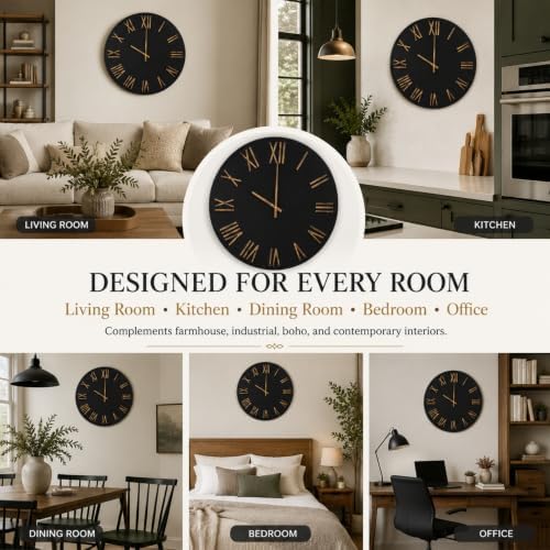Large Wall Clock 24 Inch, Distressed Gold Roman Numerals - Image 7