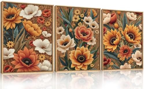 Boho Flower Botanical Framed Canvas Wall Art, Abstract Floral Wall Decor - Image 6