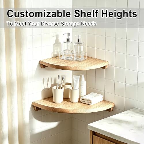 Floating Corner Shelves, 2 Pack Solid Wood Round End Wall Mount - Image 6