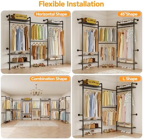 Higeego W3 Wall Mounted Clothes Rack, Industrial Pipe Clothing Rack - Image 6