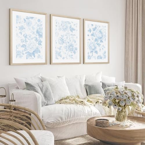 Blue White Wall Art Chinoiserie Flower Canvas Wall Decor Aesthetic Floral Wall - Image 7