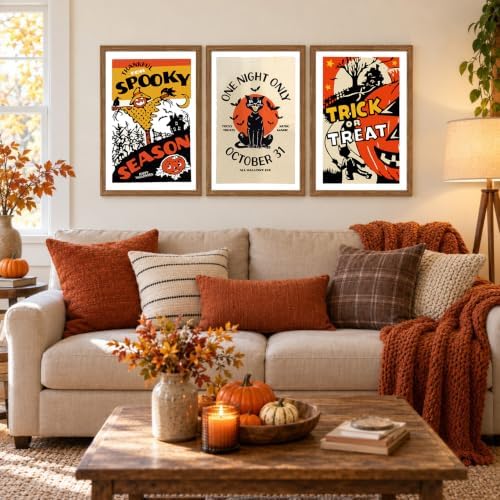 3Pcs Framed Vintage Black Cat Trick or Treat Halloween Wall Art 8x10inch - Image 7