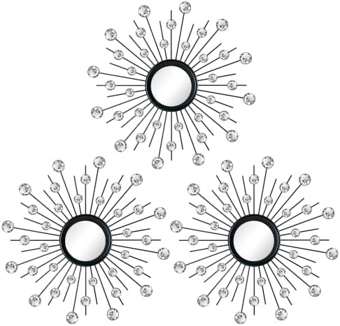 Uaussi 3 Pack Crystal Sunburst Wall Mirror Décor Rhinestone Mirrors Decorative - Image 7