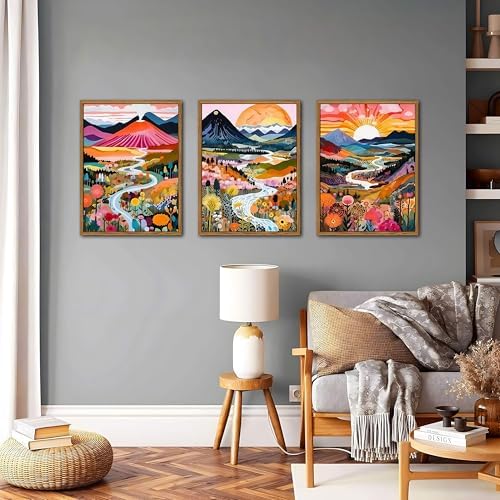 Floating Framed Boho Colorful Wall Art, Abstract Watercolor Mountain Landscape - Image 7
