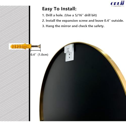 Oruii Round Mirror, 24 inch Glold Circle Mirror, Bruhsed Gold Metal Frame - Image 7