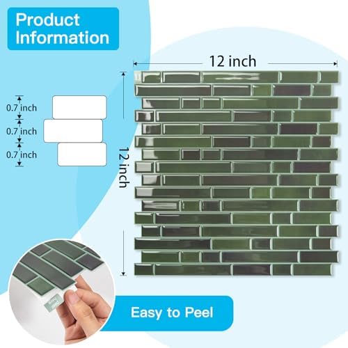 Art3d Linear Design Tile Peel and Stick Backsplash, Dark Green - Image 6