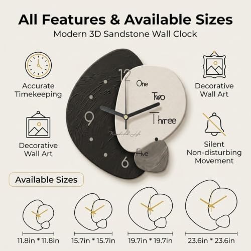 Modern 3D Wall Art Clock, Irregular Sandstone Texture Wall Decor - Image 7