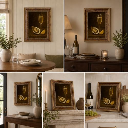 Vintage Gold Framed Oyster Champagne Canvas Wall Art 9x11 Inch - Image 7