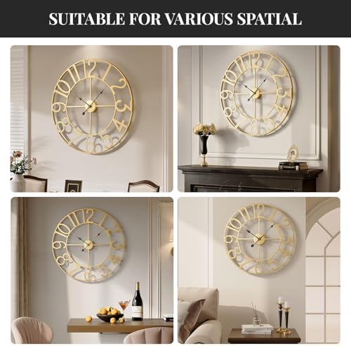 Cuspin Large Wall Clock 30 Inch Gold Decorative Metal Clock - Image 6