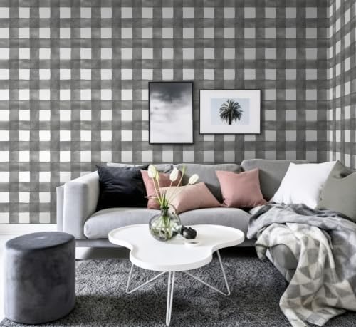 Grey Wallpaper Peel and Stick Plaid Modern Wall Paper Checkered Gingham Contact - Image 6