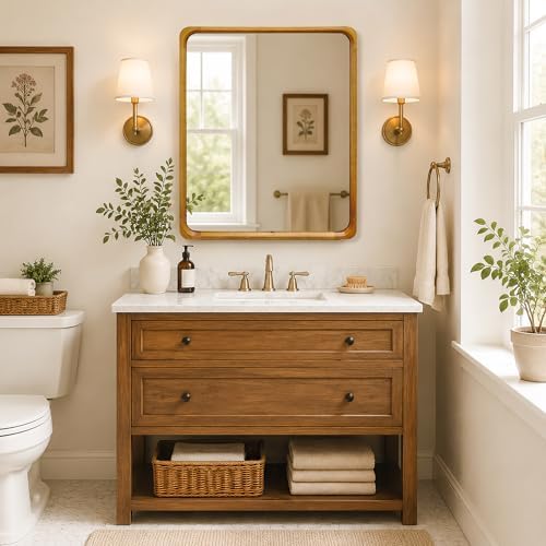 Tanmicoshomy Natural Wood Framed Bathroom Mirror 30 x 36 Inch - Image 7