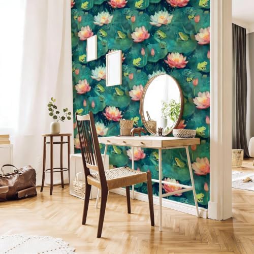 Watercolor Lotus Frog Pond Peel and Stick Wallpaper Self Adhesive 17.72" x - Image 7