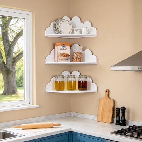 White Cloud Floating Corner Shelves Set of 3, Corner Shelves Wall Mounted - Image 7