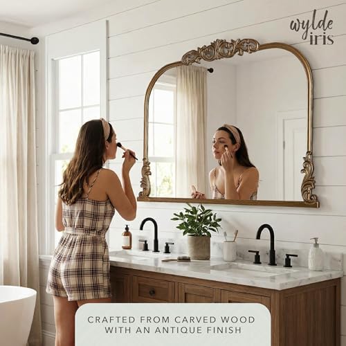 Wylde Iris English Estate Carved Arch Wood Wall Mirror, Mirror - Image 6