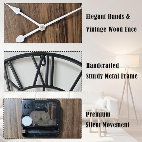 Large Metal Wall Clock, 24 Inch Retro Decorative Silent, Non Ticking, Battery - Image 6