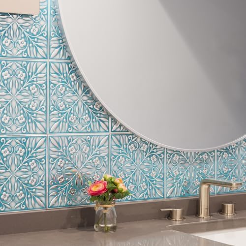 Peel and Stick Metal Tiles, Teal & Silver Leaves - Image 6