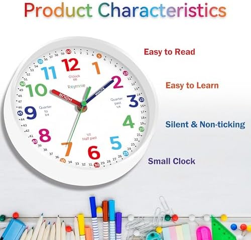 Roymnie Wall Clock for Kids Learning Battery Operated Teaching 8" - Image 6