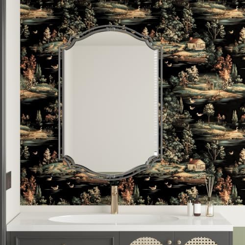 BOKEBEVE Vintage Village Cottage Wallpaper Peel Stick Black 17.5 x 787In - Image 6