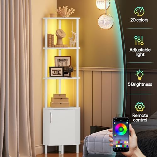 HOOBRO Corner Cabinet with LED Light, Corner Shelf Stand with Storage and Doors - Image 6