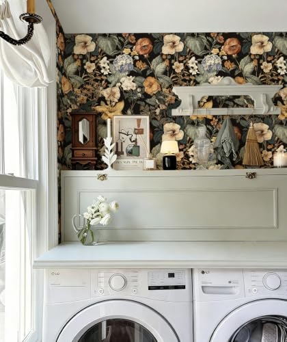 Jeweluck Dark Floral Peel and Stick Wallpaper Vintage Wallpaper16.9 x118.1 - Image 6