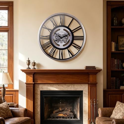 32 Inch Large Wall Clock with Exposed Gears, Silent Roman Numeral - Image 7