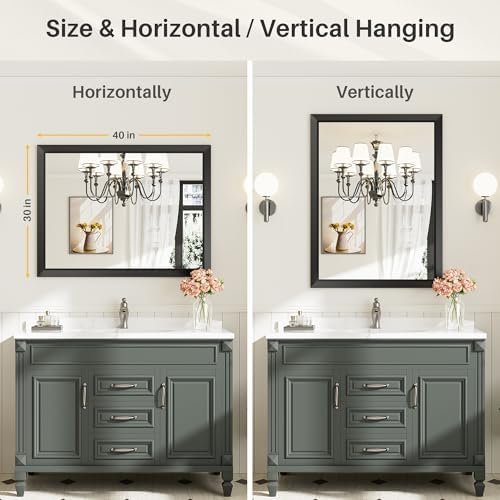Briivue Black Metal Framed Bathroom Wall Mirror, 40x30 Inch - Image 6