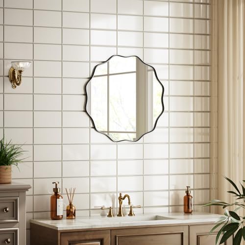 Round Scalloped Edge Wall Mirror 20 in Black - Image 6