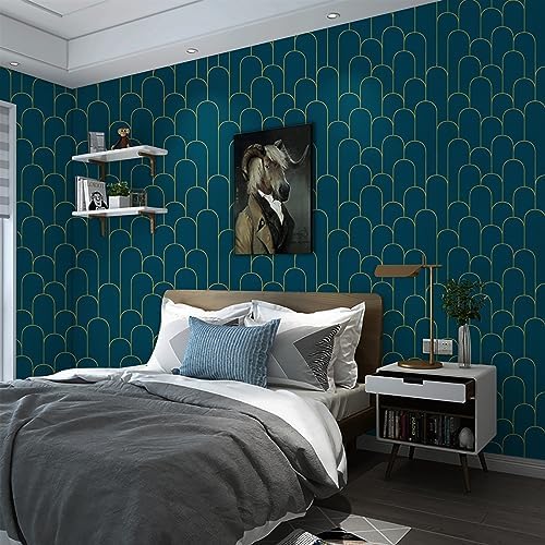 Yasinet Peel and Stick Wallpaper Stripe Removable Blue Contact Paper Blue/Gold - Image 6