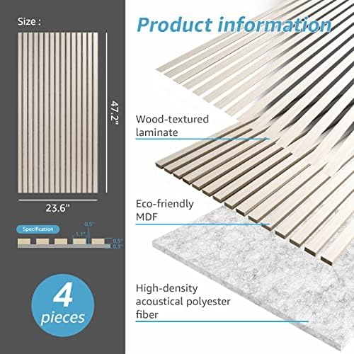 Art3d 4-Pack 3D Fluted Wood Sound Absorbing Slat Wall Panel - Image 6