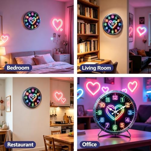 peacoblue 3D Neon Heart Wall Clocks Battery Operated - Image 6