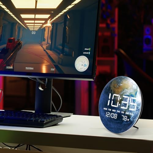 Digital Desk & Shelf Clock, LED Moon/Earth Design, Temperature Display - Image 7