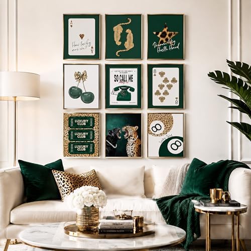 9Pcs Trendy Green Leopard Canvas Wall art, Fashion Cheetah Aesthetic Wall Decor - Image 7