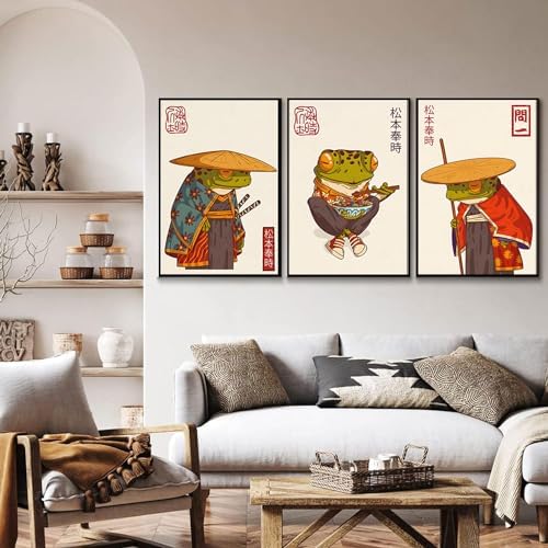 Japanese Frog Wall Art Set of 3, Samurai Canvas Prints, 12x16 in - Image 7