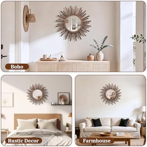 18 Inch Boho Sunburst Mirror, Decorative Rustic Farmhouse Wall Decor - Image 7