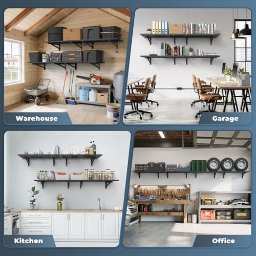 Jusgym 4 Pack Wall Mounted Garage Shelving, 1400lbs Integrated Grid - Image 6