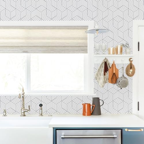 MelunMer White and Silver Peel and Stick Wallpaper Modern 17.7”×276” - Image 6