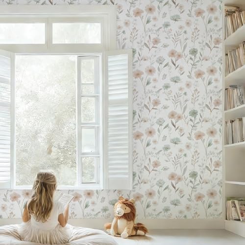 Ismoon Floral Peel and Stick Wallpaper Boho Wallpaper 17.3in x 6.56ft Pink and - Image 6