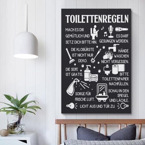 WBYMZWP Humorous Toilet Rules Poster Motivational Poster Canvas Wall Art - Image 5
