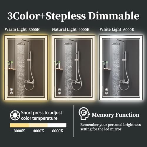 COLMERD 28 x 36'' LED Mirror for Bathroom, 3 Colors Dimmable - Image 6