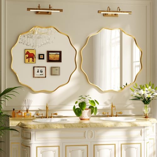 24" Decorative Scalloped Round Wall Mirror, Wavy Metal Deep Frame - Image 7