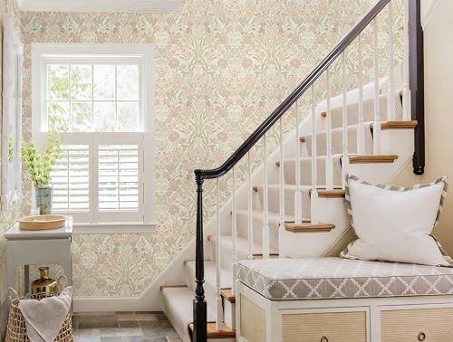 Heroad Vintage Peel and Stick Wallpaper Pink and Green Floral Contact Paper - Image 6