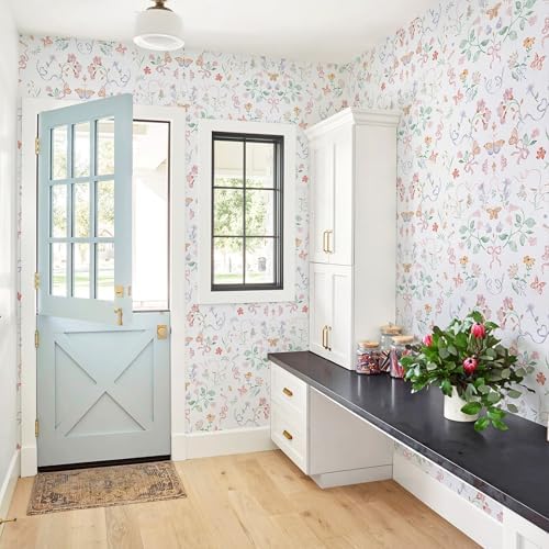 Ismoon Wallpaper Peel and Stick Pink Floral Wallpaper 17.3in x 16.4ft Green - Image 7